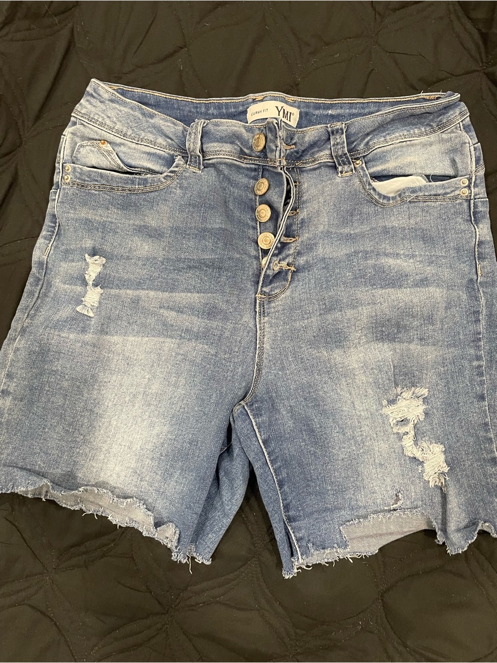 YMI Women's Light Wash Distressed Denim Shorts